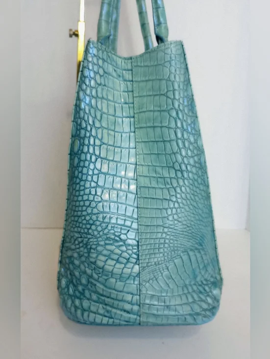 Brahmin Julian Melbourne Tote, Astral, Crocodile Embossed Leather, Aqua - Picture 8 of 16